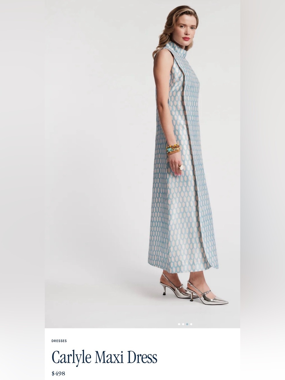 Frances Valentine Light Blue and Ivory Patterned Maxi Dress Like New